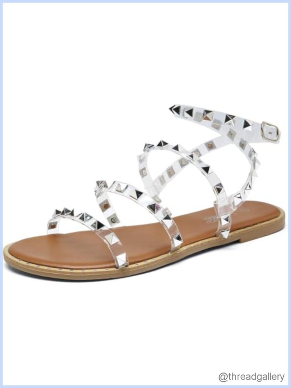 Women's Strappy Studded Gladiator Flat Sandals Ankle Strap Faux Leather